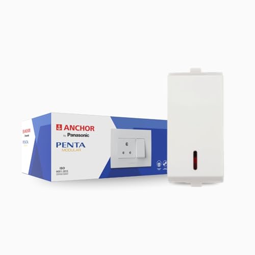 Anchor by Panasonic Penta Modular 16AX One Way Switch with Neon, 1 Module Heavy Duty Switch for Inductive Loads, Motors, Fans, Appliances (White, 65077) - Image 1