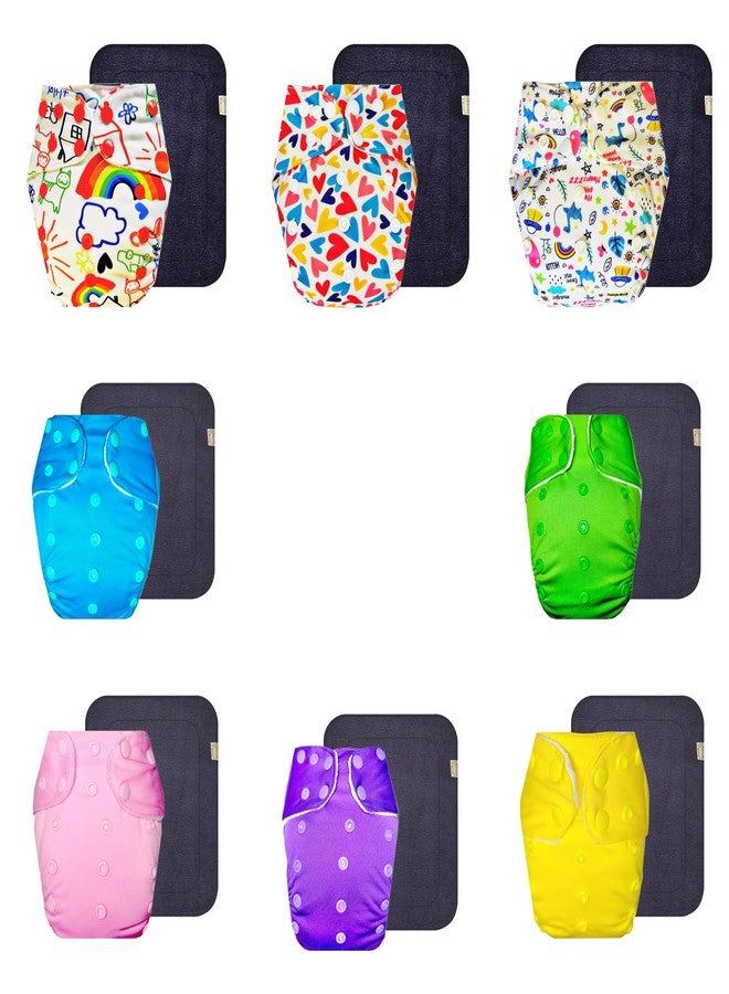 Dumbledo Premium Cloth Diaper with Gray Insert (Pack of 8) | Hypoallergenic | 6-Layer Absorbent Pad | Adjustable Snaps | Everyday Diapering Essential | 3 Months - 3 Years | Unisex Baby - Image 1