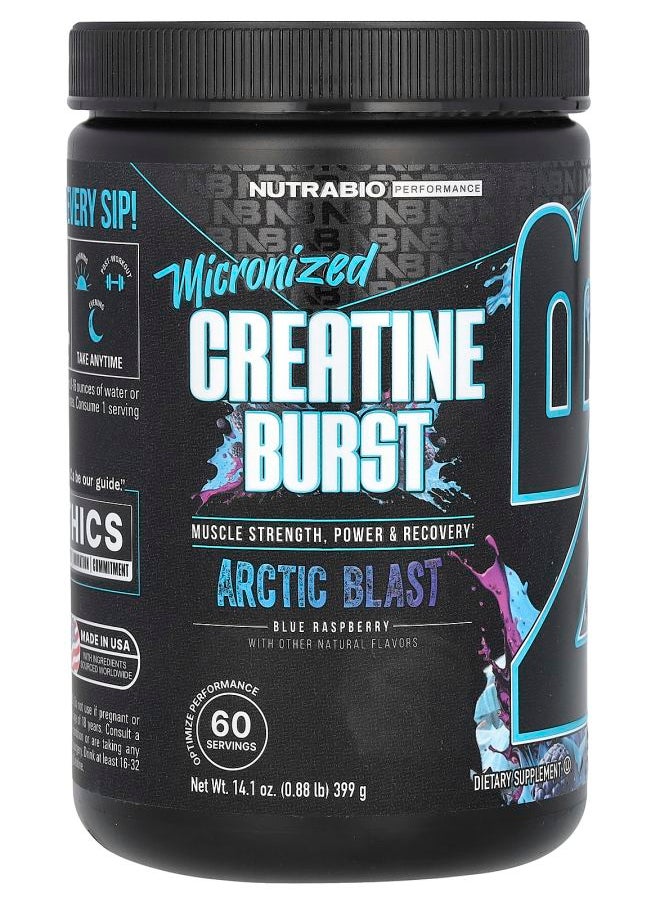 NutraBio Micronized Creatine Burst Arctic Blast Blue Raspberry 0.88 lb (399 g) 