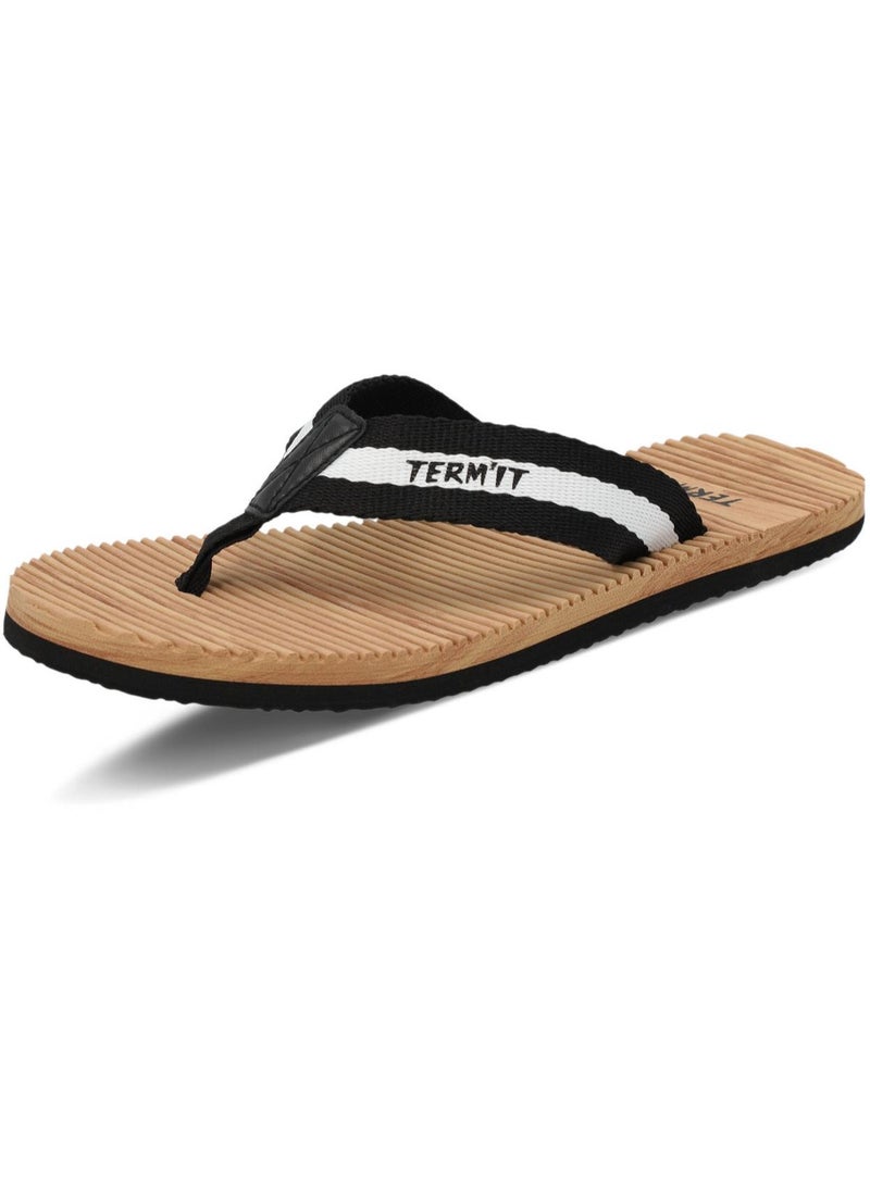 Termit Men's Malibu Flip-Flops Black/White – Lightweight & Comfortable, Ideal for Beach, Pool & Everyday Wear, Soft Textile Upper, Massage Effect - Image 1