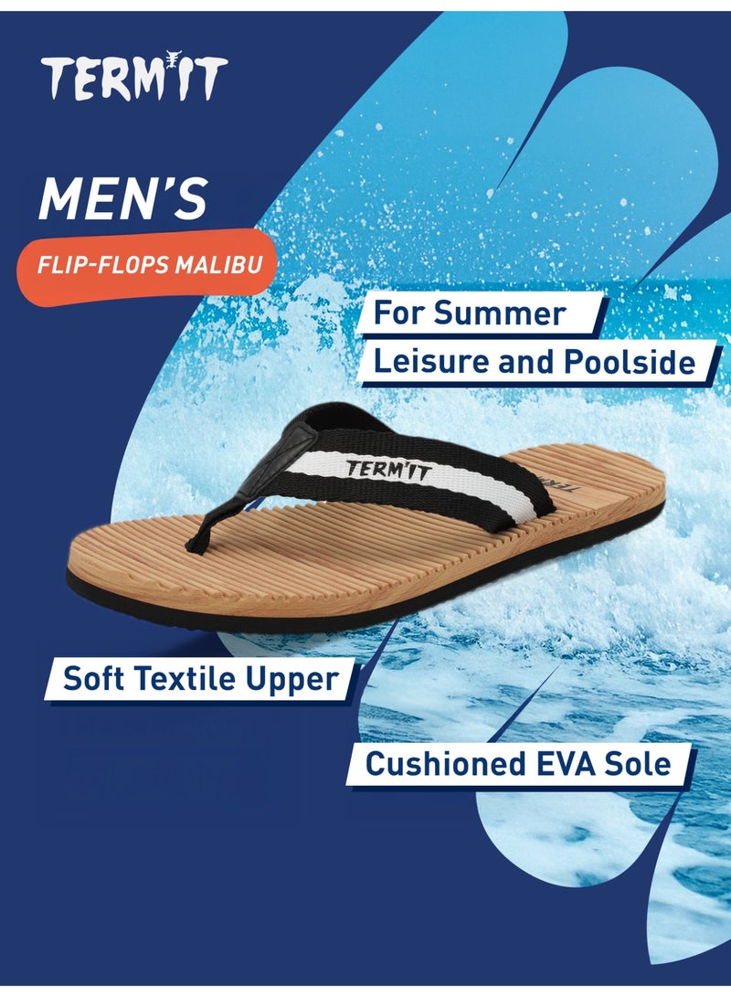 Termit Men's Malibu Flip-Flops Black/White – Lightweight & Comfortable, Ideal for Beach, Pool & Everyday Wear, Soft Textile Upper, Massage Effect - Image 2