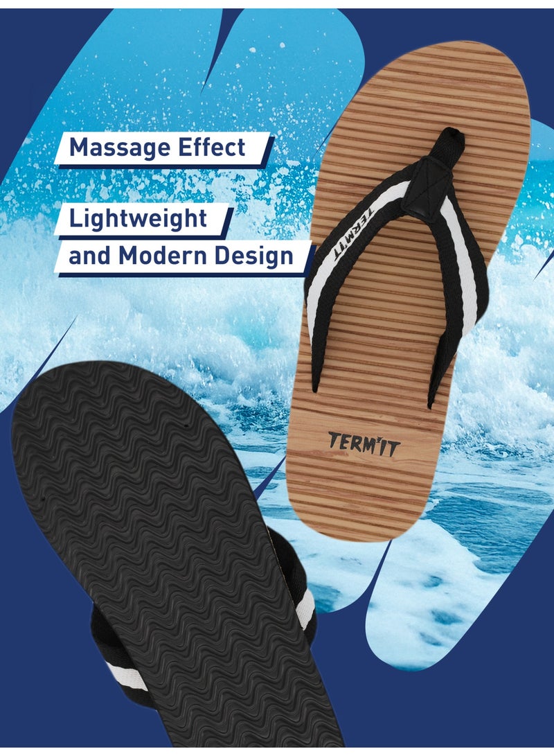 Termit Men's Malibu Flip-Flops Black/White – Lightweight & Comfortable, Ideal for Beach, Pool & Everyday Wear, Soft Textile Upper, Massage Effect - Image 3