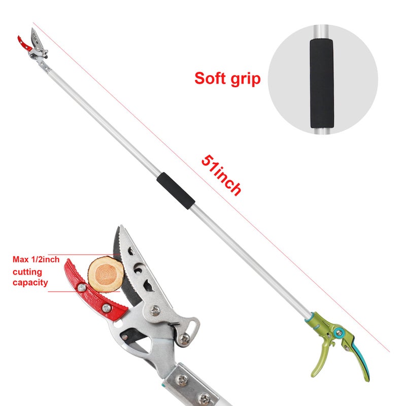 GARTOL Cut & Hold Pole Pruner, 4.2 FT Lightweight Fruit Picker with 180Â° Rotating Handle, SK5 Steel Blade Cuts up to 1/2 Inch, Long Reach Garden Tree Trimmer & Branch Cutter for Shrubs, Bushes - Image 2