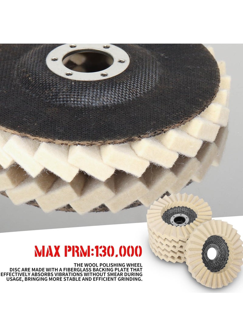 Generic 5 PCS Wool Polishing Wheel Type 27 Flap Disc Set, 5 Inch x 7/8" Very Fine Felt Polishing Pads, Wool Buffing Wheels, Angle Grinder Attachments, Fast Heat Dissipation - Image 4