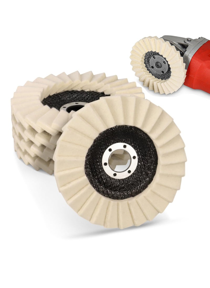 Generic 5 PCS Wool Polishing Wheel Type 27 Flap Disc Set, 5 Inch x 7/8" Very Fine Felt Polishing Pads, Wool Buffing Wheels, Angle Grinder Attachments, Fast Heat Dissipation - Image 1