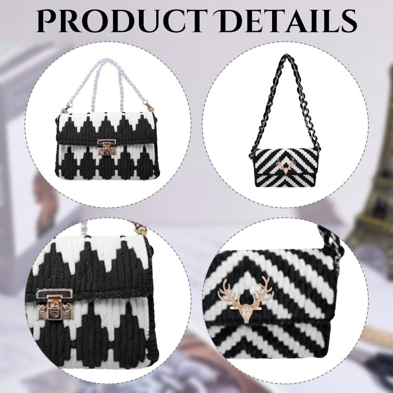 FREEBLOSS 2 Set DIY Plastic Canvas Mesh Bag Kit Blank Mesh Canvas Sheets for Embroidery Needlepoint Craft Kit Knit and Crochet Projects Handbag Making Accessories, Black and White - Image 3