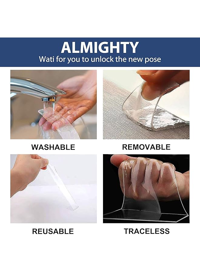 إيروريكس شريط لاصق مزدوج الجوانب من Magic Improvement بطول 3 أمتار، شفاف، لا يترك أثرًا، قابل لإعادة الاستخدام، مقاوم للماء والغسيل، من 3M - Image 3