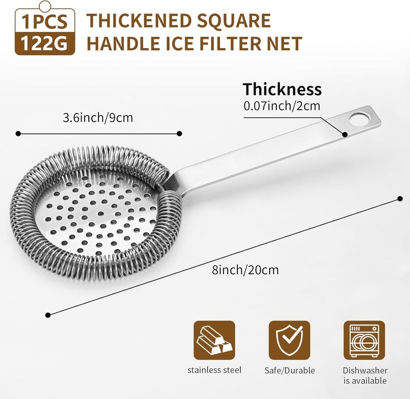 eispap 1PC Bar Cocktail Strainer Stainless Steel Fine Filtering Bar Tool Drink Strainer For Home Use, Bar Strainer for Drinks, Bar Tool for Bartender (Silver, 200mm) - Image 1