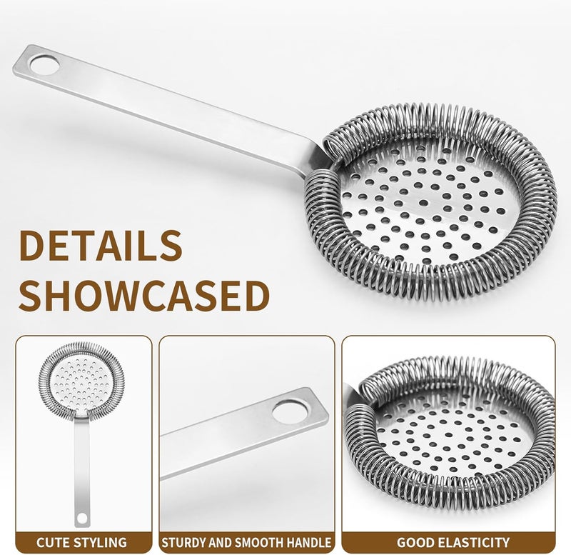 eispap 1PC Bar Cocktail Strainer Stainless Steel Fine Filtering Bar Tool Drink Strainer For Home Use, Bar Strainer for Drinks, Bar Tool for Bartender (Silver, 200mm) - Image 2