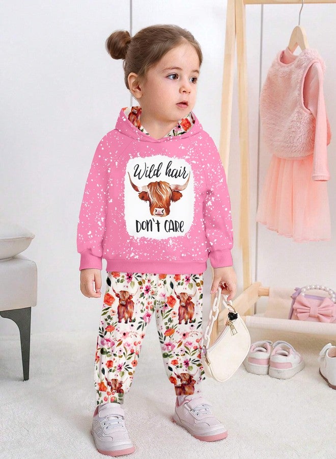 KANGKANG Baby Girl Clothes 18-24 Months Baby Clothes For Girls 18-24 Months Cow Wild Hair Don't Care Hoodie Pullover Cute Floral Print Pants 2Pcs Clothing Fall Winter Clothing Outfits Set - Image 4
