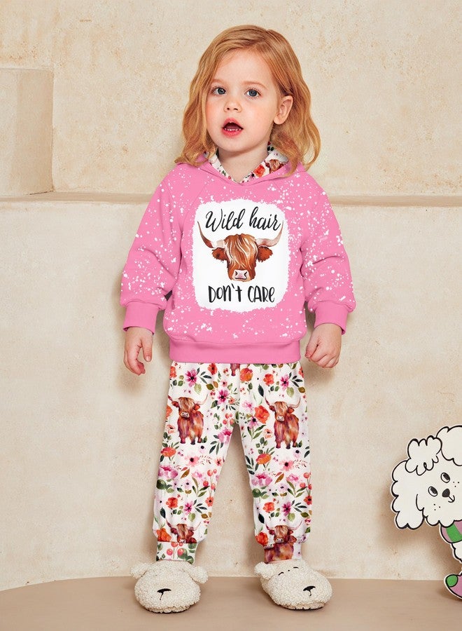KANGKANG Baby Girl Clothes 18-24 Months Baby Clothes For Girls 18-24 Months Cow Wild Hair Don't Care Hoodie Pullover Cute Floral Print Pants 2Pcs Clothing Fall Winter Clothing Outfits Set - Image 2
