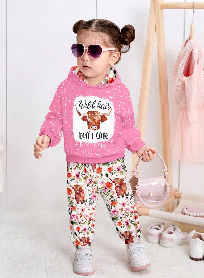 KANGKANG Baby Girl Clothes 18-24 Months Baby Clothes For Girls 18-24 Months Cow Wild Hair Don't Care Hoodie Pullover Cute Floral Print Pants 2Pcs Clothing Fall Winter Clothing Outfits Set - Image 3