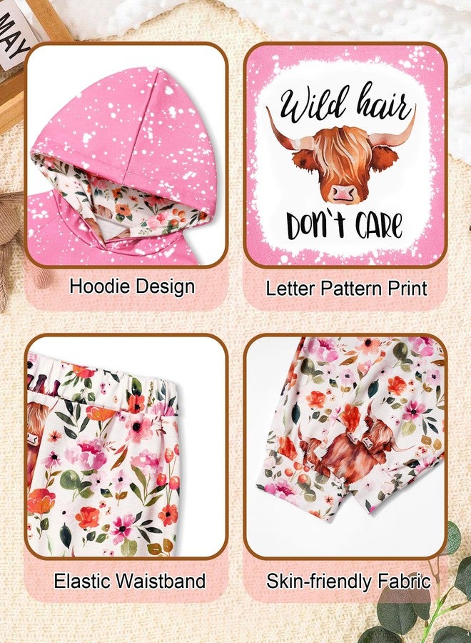 KANGKANG Baby Girl Clothes 18-24 Months Baby Clothes For Girls 18-24 Months Cow Wild Hair Don't Care Hoodie Pullover Cute Floral Print Pants 2Pcs Clothing Fall Winter Clothing Outfits Set - Image 5