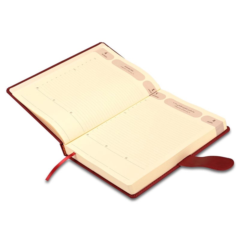 FIS 2026 Agenda Diary, 170x240mm, 1 Side Padded & Sewn Italian PU Cover, Round Corner with Strap Closure, 1 Day a Page, Arabic/English, 70gsm Italian Ivory Paper, Maroon Cover - FSDI75AE26MR - Image 3