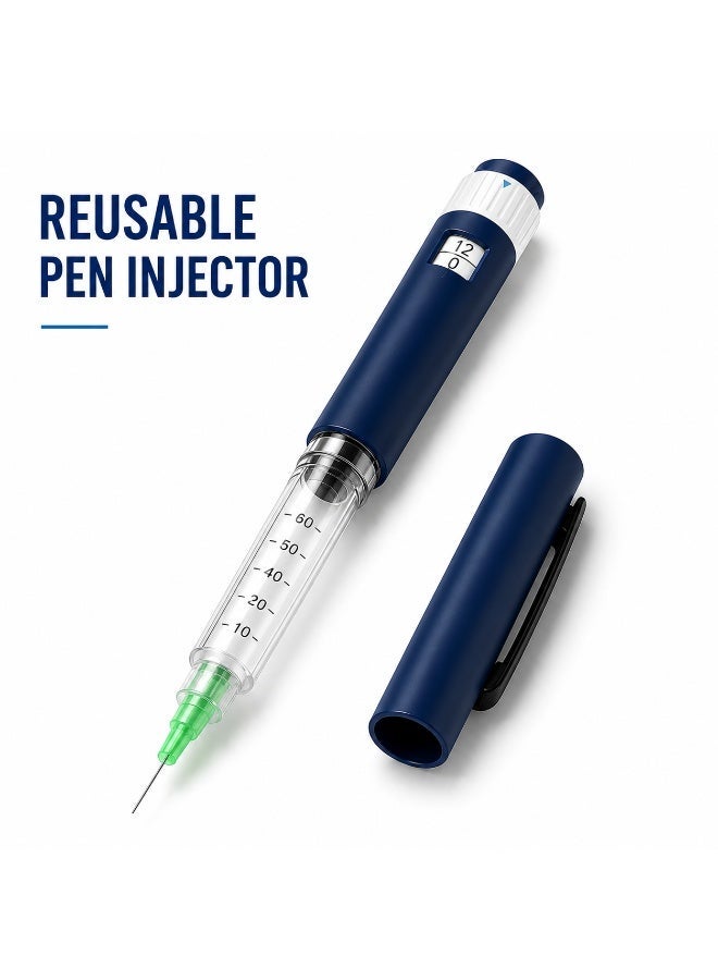 Nest WuxiNest Reusable Insulin Pen Injector NIVR-02, Blue, 60U Max Dose, 0.01mL Min Dose, Compatible with 3mL Short Stopper Cartridges, Precision Dosage Display Window - Image 1