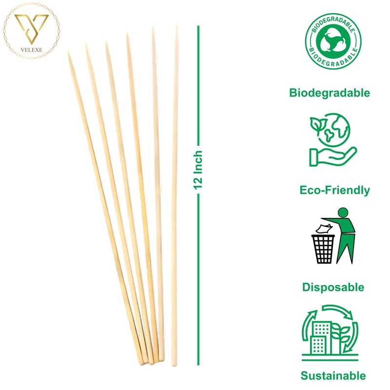 VELEXE Bamboo Skewers Sticks [12 inch - 5mm] | Pack of 40 | BBQ Stick for Grilling Kebab, Satay & Paneer | Wooden Skewers Perfect for Indoor & Outdoor Cooking - Image 2
