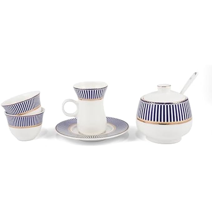 rayihni Blue Lines Designs Porcelain Tea And Coffee Serving Set 27Pieces Ivory - Image 2