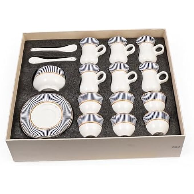 rayihni Blue Lines Designs Porcelain Tea And Coffee Serving Set 27Pieces Ivory - Image 3