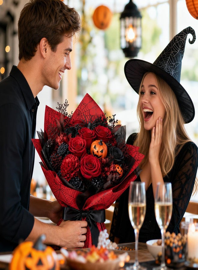 روسبيبا ورق تغليف الزهور من روسبيبا، ٢٠ ورقة، تصميم شبكة عنكبوت باللونين الأحمر والأسود، عبوة بلاستيكية - ورق تغليف باقات الزهور مقاوم للماء - تغليف لوازم محلات الزهور للهالوين وأعياد الميلاد والأعمال اليدوية - Image 5