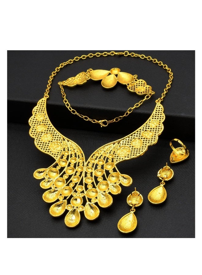 Women Jewelry, 24K Gold Plated Dubai Gold Necklace Earrings Bangle Fashion Wedding Prom Jewelry, Unique and Gorgeous, High-quality Alloy Material, Modern Art Traditional Style - Image 4