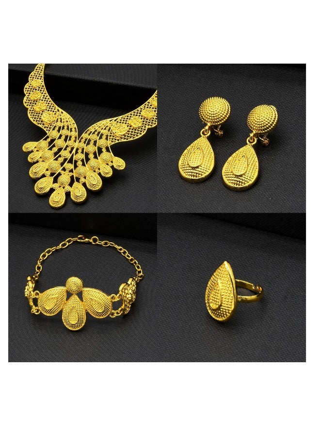 Women Jewelry, 24K Gold Plated Dubai Gold Necklace Earrings Bangle Fashion Wedding Prom Jewelry, Unique and Gorgeous, High-quality Alloy Material, Modern Art Traditional Style - Image 5