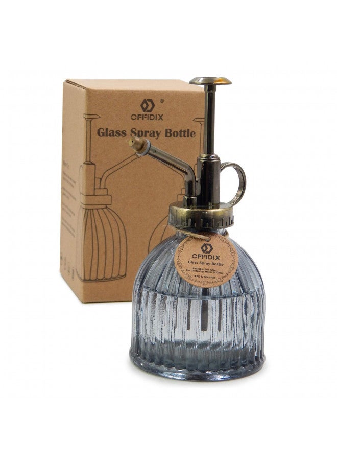 OFFIDIX Plant Mister Plant Water Spray Bottle, 6.3" Tall Vintage Style with Bronze Plastic Top Pump One Hand Glass Watering Can for Indoor Potted Plants Terrariums (Dark Gray) - Image 1