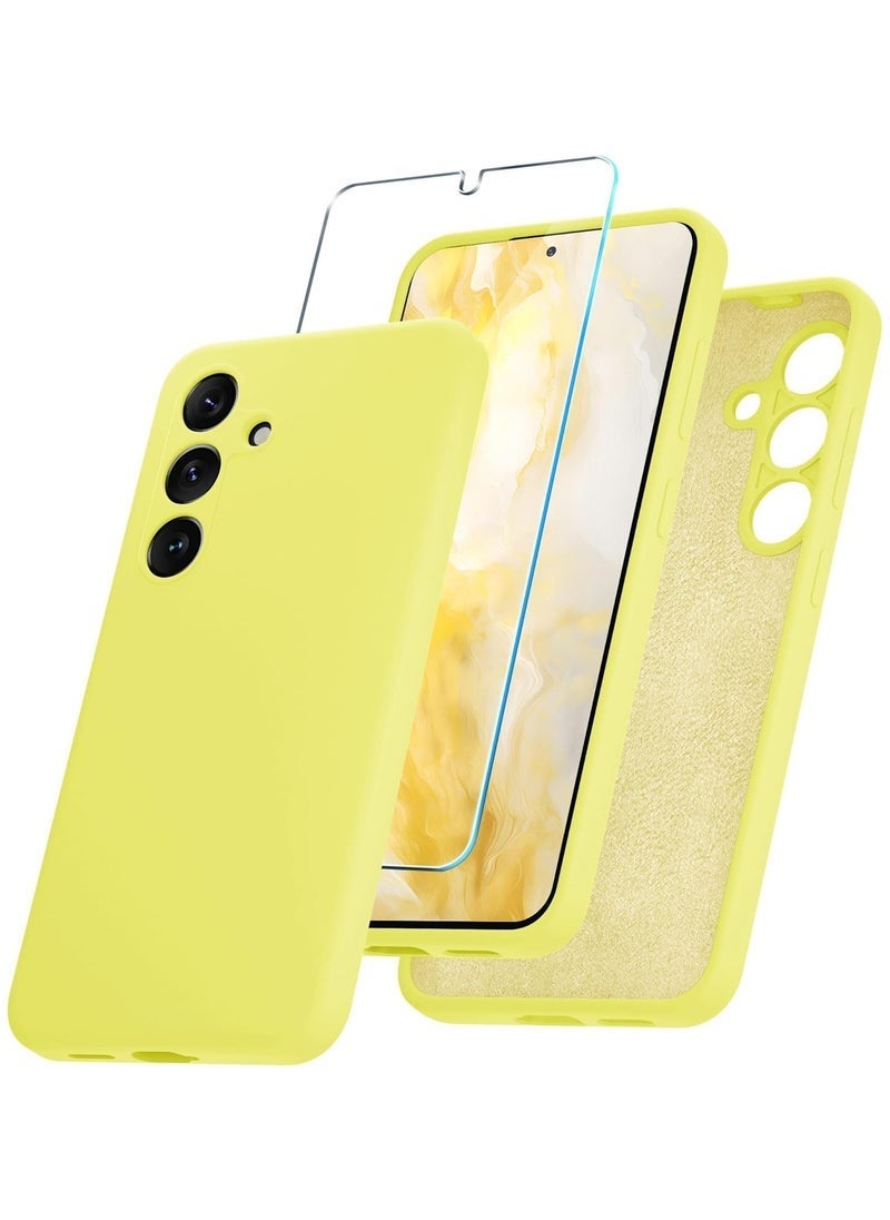 MUNTAQI Samsung Galaxy S24 Case – Silicone Phone Case with 1 Screen Protector, Soft Anti-Scratch Microfiber Lining, Full Body Shockproof Slim Cover, Supports Wireless Charging, Yellow - Image 1