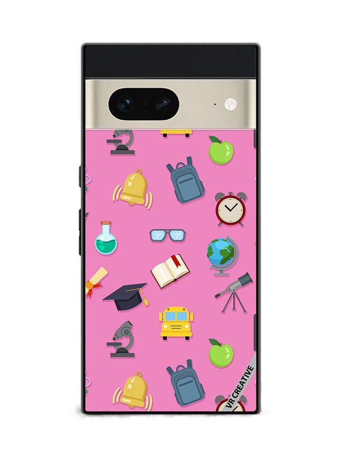 VR CREATIVE Protective Case Cover For Google Pixel 7 Vector Seamless Pattern Of School Color Icons On Pink Design Multicolour - Image 1