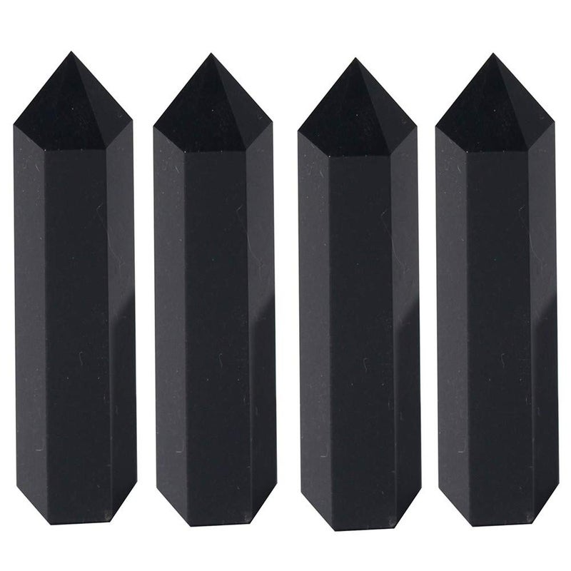 Luckeeper Healing Crystal Wands  2 Black Obsidian 6 Faceted Reiki Chakra Meditation Therapy 4 PCS