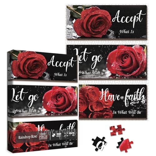 Larkipuzz Fantasy Rain Rose Flower Puzzles for Adults 1000 Pieces Beautiful Floral Faith Jigsaw Puzzle Difficult Inspirational Nature Art Puzzles - Image 1