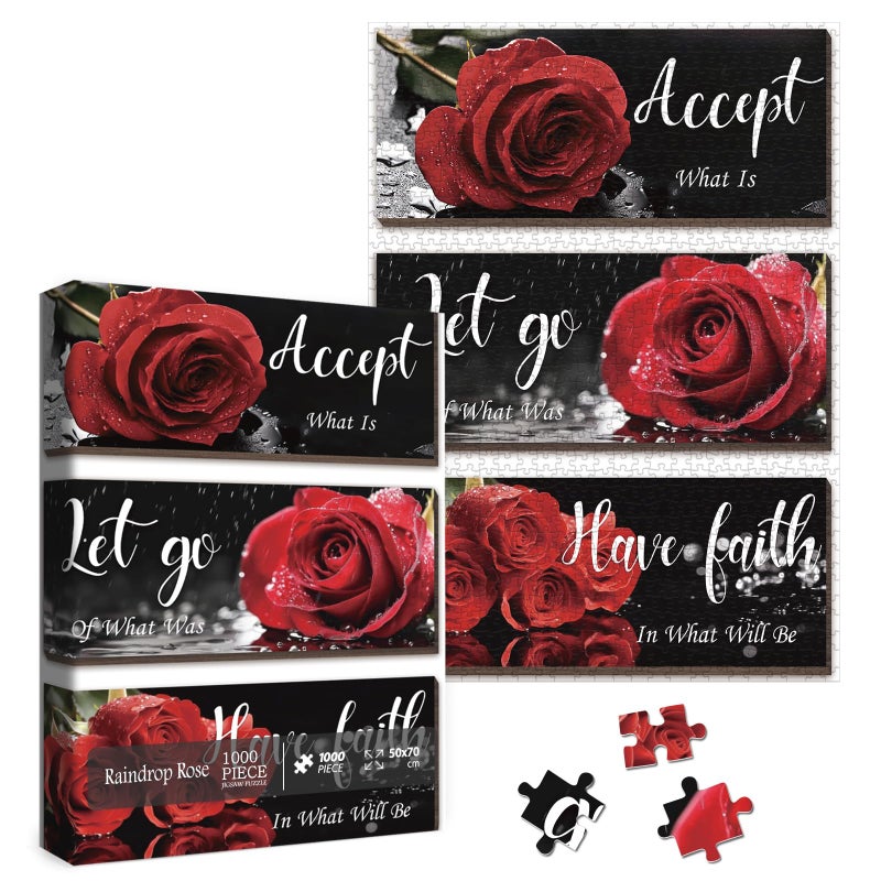 Larkipuzz Fantasy Rain Rose Flower Puzzles for Adults 1000 Pieces Beautiful Floral Faith Jigsaw Puzzle Difficult Inspirational Nature Art Puzzles - Image 3