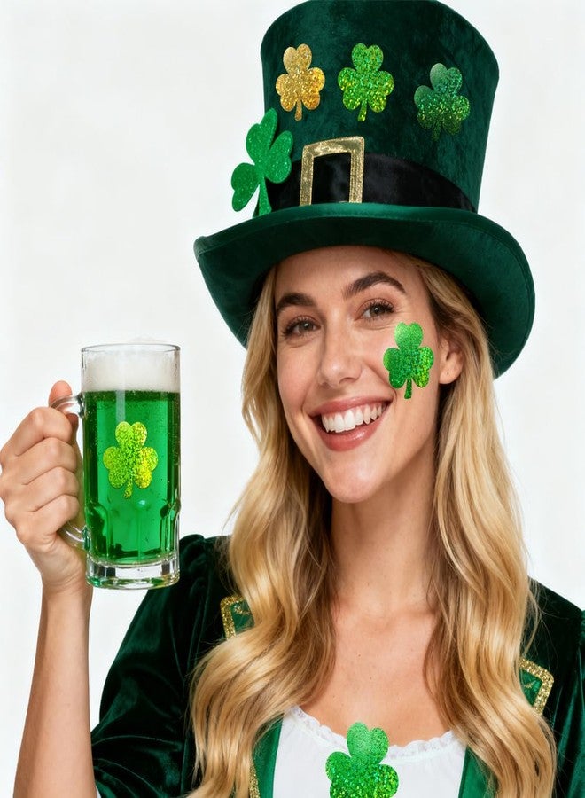 BAISDY 600Pcs St. Patrick's Day Stickers, Glitter Holographic Green Shamrock Stickers - Image 3