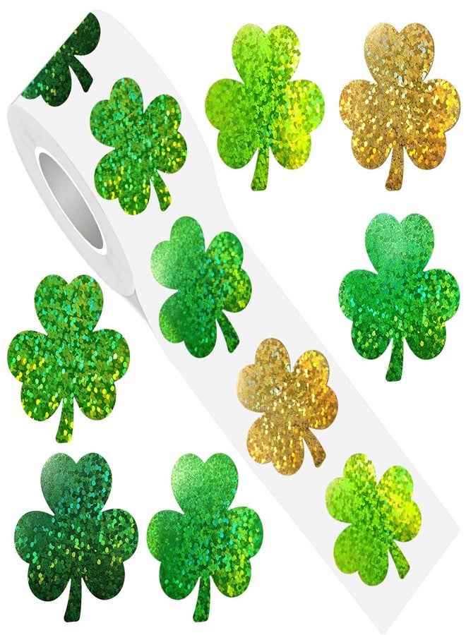BAISDY 600Pcs St. Patrick's Day Stickers, Glitter Holographic Green Shamrock Stickers - Image 1