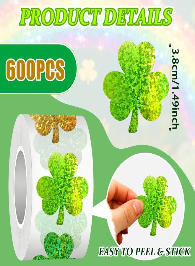 BAISDY 600Pcs St. Patrick's Day Stickers, Glitter Holographic Green Shamrock Stickers - Image 2