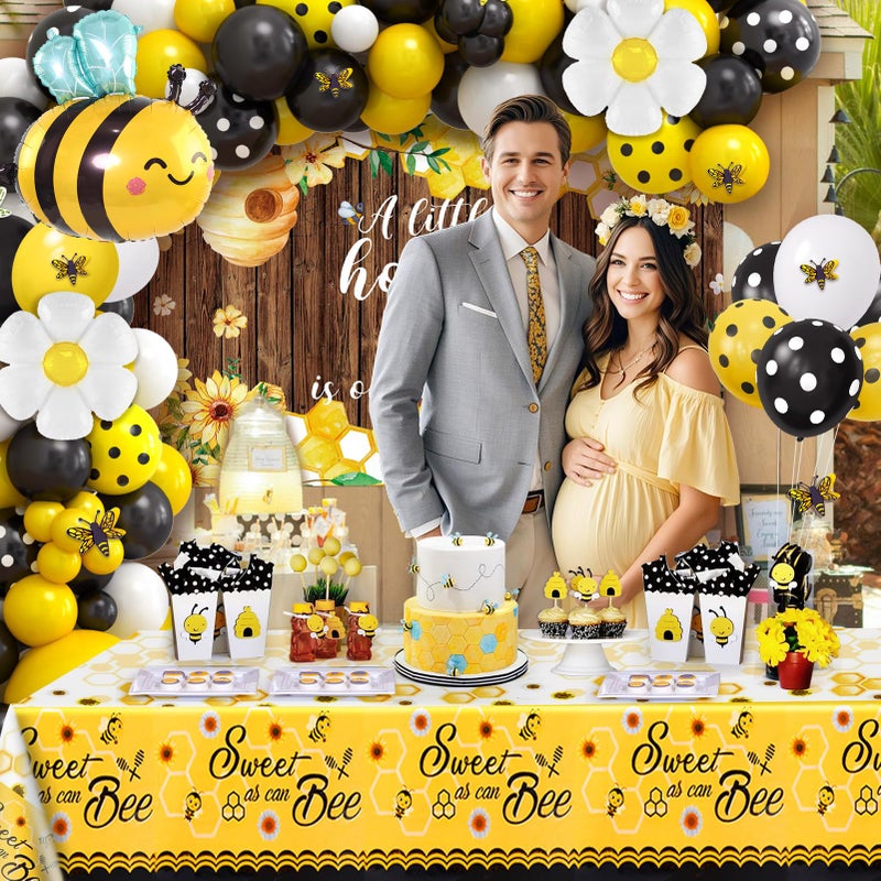 Winrayk 133Pcs Honey Bee Baby Shower Decorations Neutral, Bumble Bee Balloon Arch with Sweet As Can Bee Tablecloth Backdrop Wall Decor, Bee Themed Party Boy Girl Gender Neutral Baby Shower Decorations - Image 3
