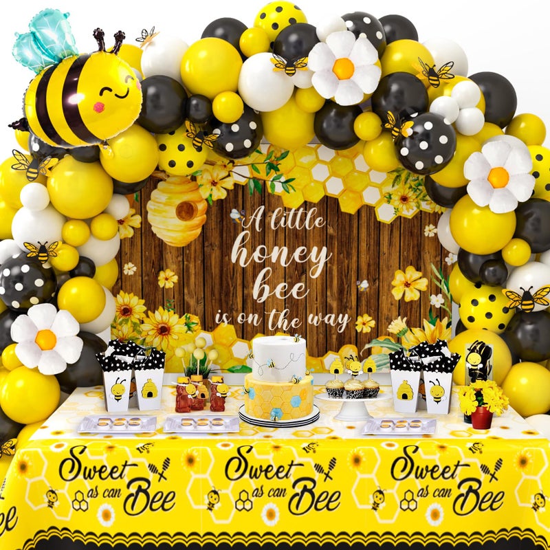 Winrayk 133Pcs Honey Bee Baby Shower Decorations Neutral, Bumble Bee Balloon Arch with Sweet As Can Bee Tablecloth Backdrop Wall Decor, Bee Themed Party Boy Girl Gender Neutral Baby Shower Decorations - Image 1