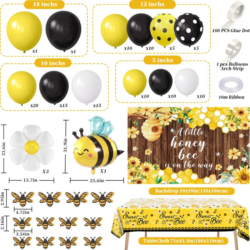 Winrayk 133Pcs Honey Bee Baby Shower Decorations Neutral, Bumble Bee Balloon Arch with Sweet As Can Bee Tablecloth Backdrop Wall Decor, Bee Themed Party Boy Girl Gender Neutral Baby Shower Decorations - Image 2