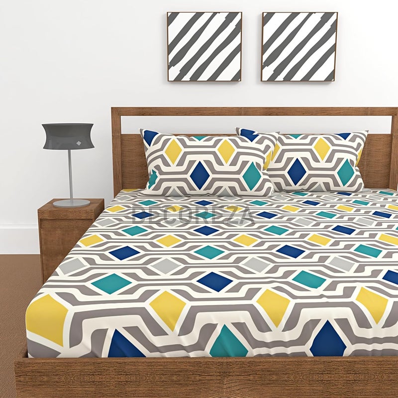 DECOREZA 350 TC Queen Size Elastic Fitted Bedsheet with Deep Pocket Cotton Feel Bed Sheet for Double Bed, Soft, Breathable & Wrinkle-Resistant, Includes 2 Pillow Covers, Size - 60"x78" Battleship Grey - Image 2