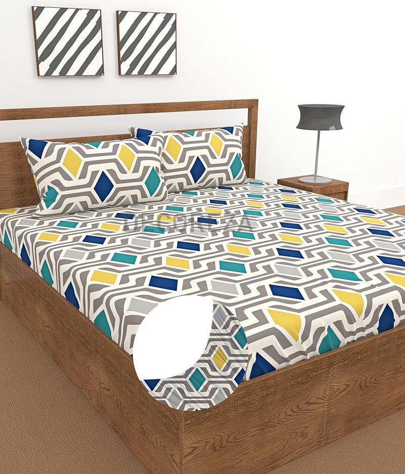 DECOREZA 350 TC Queen Size Elastic Fitted Bedsheet with Deep Pocket Cotton Feel Bed Sheet for Double Bed, Soft, Breathable & Wrinkle-Resistant, Includes 2 Pillow Covers, Size - 60"x78" Battleship Grey - Image 1