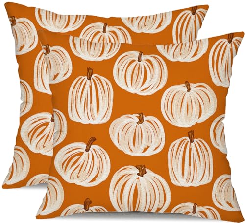 DFXSZ Fall Pillow Covers 18x18 inch Set of 2 Fall Decoration White Thick Lines Pumpkin Decor Orange Autumn Outdoor Pillow Cover Thanksgiving Decoration for Home Couch 118C - Image 1