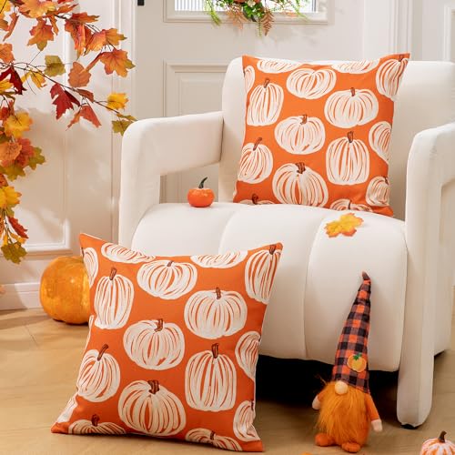 DFXSZ Fall Pillow Covers 18x18 inch Set of 2 Fall Decoration White Thick Lines Pumpkin Decor Orange Autumn Outdoor Pillow Cover Thanksgiving Decoration for Home Couch 118C - Image 3
