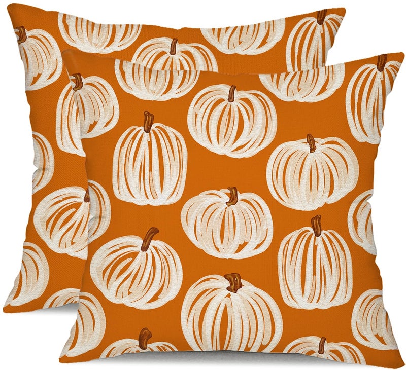DFXSZ Fall Pillow Covers 18x18 inch Set of 2 Fall Decoration White Thick Lines Pumpkin Decor Orange Autumn Outdoor Pillow Cover Thanksgiving Decoration for Home Couch 118C - Image 2