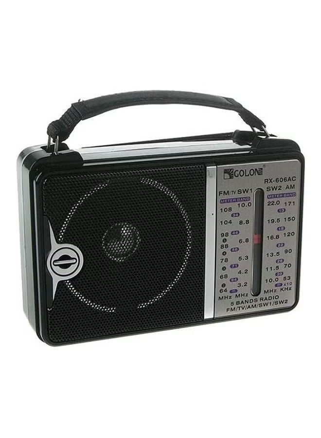 Golon Small electric radio with a classic design, black in color.