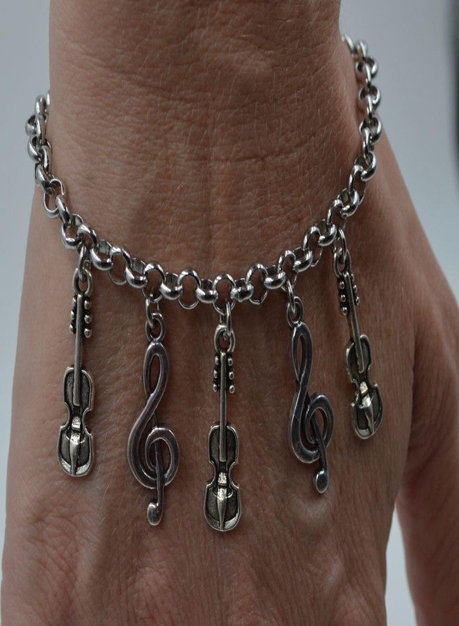 إتس أول أباوت...يو! سوار قابل للتعديل من الفولاذ المقاوم للصدأ بطول 8.5 بوصة، مزين برموز التشيلو والكمان والفيولا ومفتاح صول وباس، قابل للتخصيص بتعليقات قابلة للتركيب، طوله 68 بوصة. - Image 2