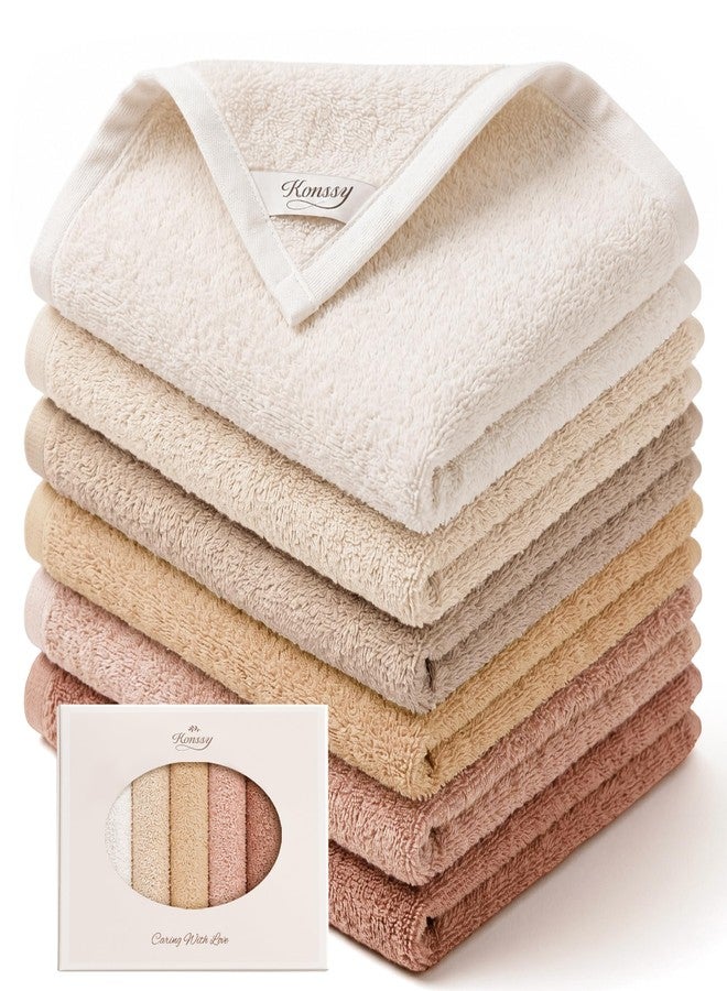 Konssy 100% Cotton Terry Face Wash Cloths, 12x12 inch Soft & Absorbent Terry Face Cloths for Face Washing & Makeup Removal, 6 Pack Assorted Colors Washcloths with Hanging Loop - Image 1