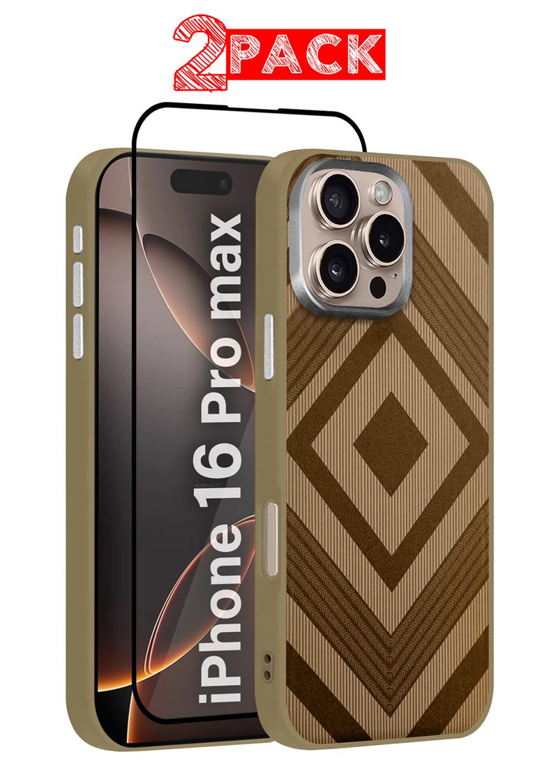 CATANES iPhone 16 Pro Max 2Packs Case Cover Carbon Fiber Pattern Phone Case Slim Shockproof Back Cover with 3D Screen Protector - Kajsa Cube Pattern - Image 1