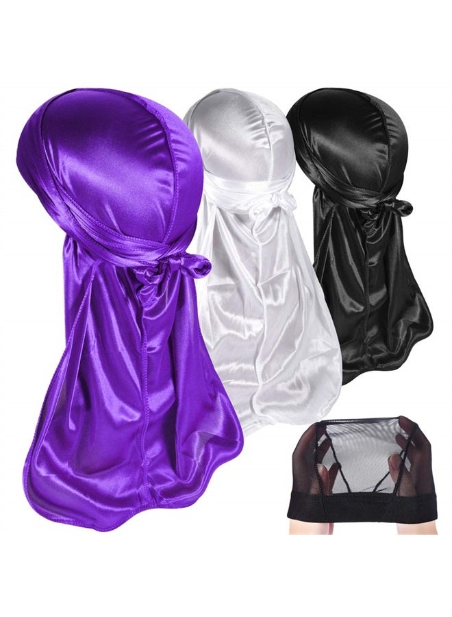 Roybens 3PCS Silky Durags Pack for Men Waves, Satin Doo Rag, Award 1 Wave Cap,Q - Image 1