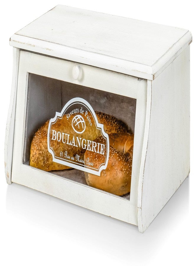 Red Co. 14”x 7” Rubberwood Bread Storage Box with Acrylic Front & Knob Handle, White - Image 1