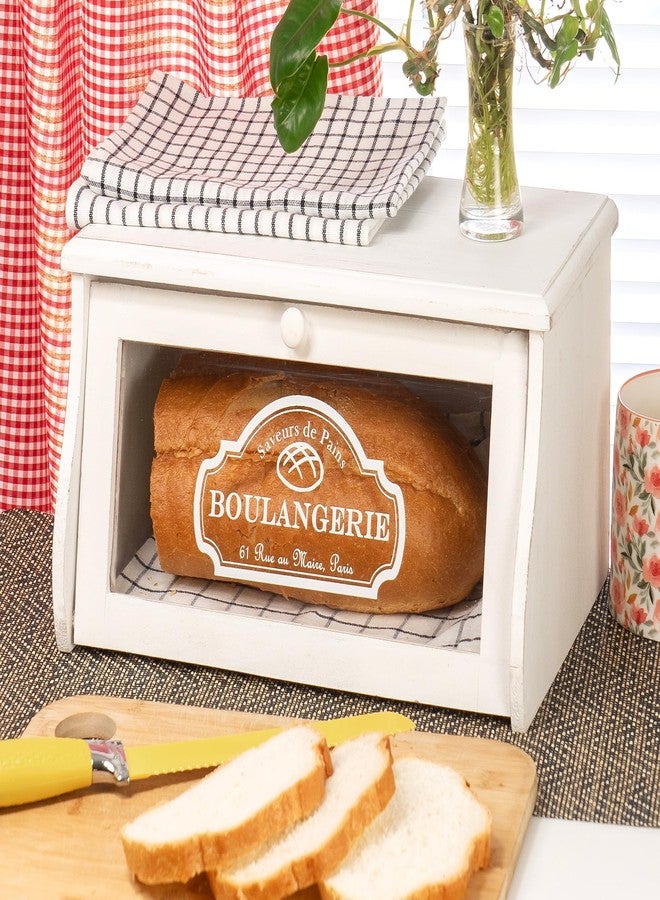 Red Co. 14”x 7” Rubberwood Bread Storage Box with Acrylic Front & Knob Handle, White - Image 5