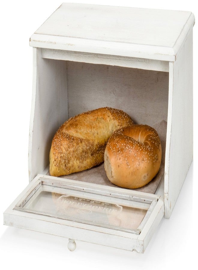 Red Co. 14”x 7” Rubberwood Bread Storage Box with Acrylic Front & Knob Handle, White - Image 2
